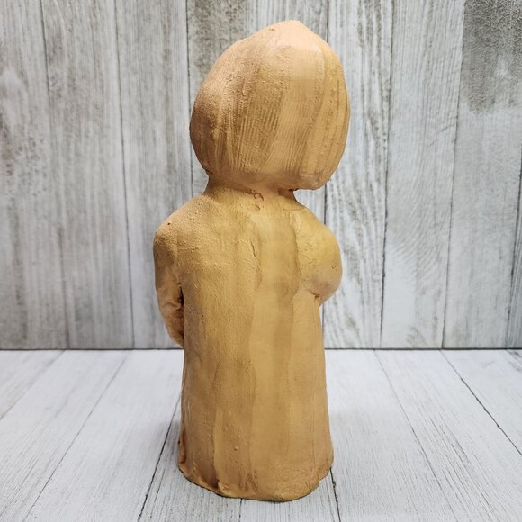 Vintage Dave Grossman Clay Sculpture Figurine Girl with Bunny Rabbit 8'' Tall - Picture 2 of 8